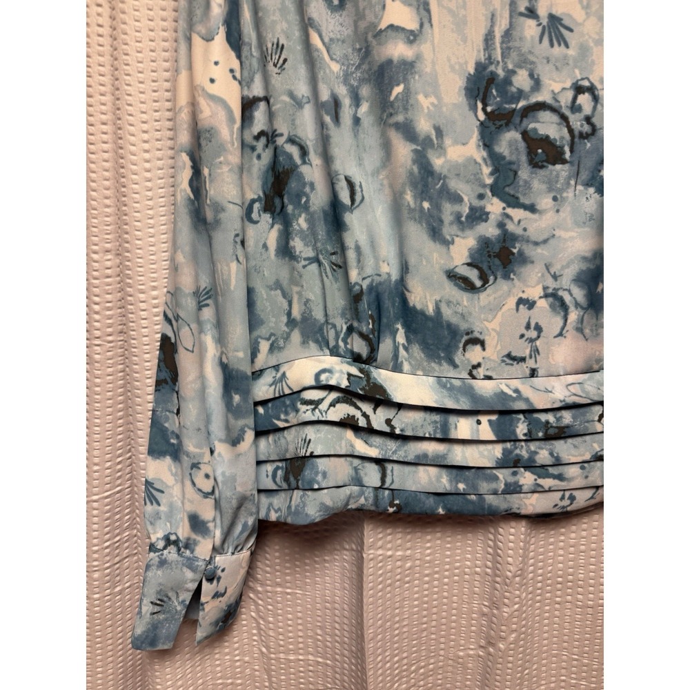 White House Black Market Banded Bottom Blouse Ruffle Shoulder Watercolor‎ Sz 14 - Picture 10 of 13